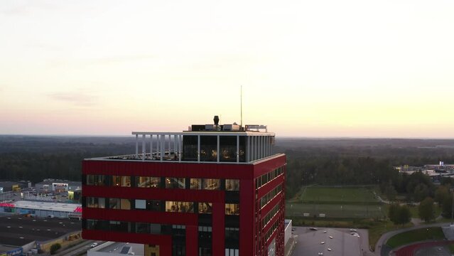 A drone shot over office building in Växjö, Sweden.