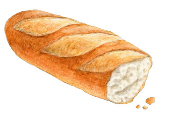 フランスパン半分　手描きアナログイラスト