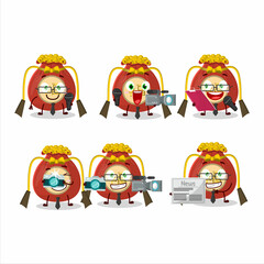 Character reporter red bag chinese cute mascot with microphone