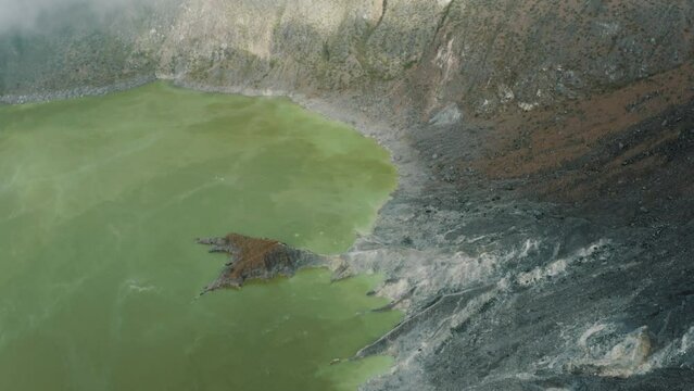 Green Lake In Crater Of El Chichonal Volcano In Chiapas, Mexico - aerial drone shot
