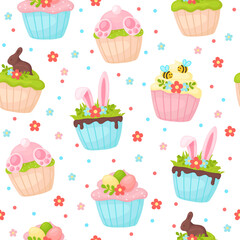 cute pattern with cartoon style cupcakes