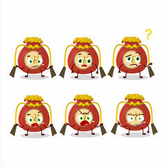Cartoon character of red bag chinese with what expression