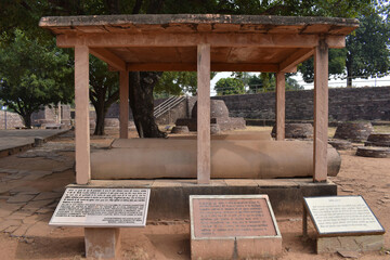 Pillar 10 the highly polished Monolithic column, Erected by Asoka at Sanchi, World Heritage Site, Madhya Pradesh, India.