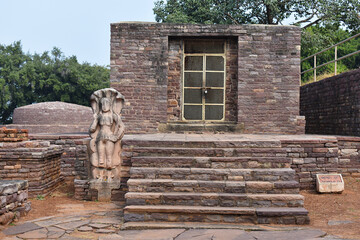 Temple No 31 and Naga Statue, Sanchi monuments, World Heritage Site, Madhya Pradesh, India.