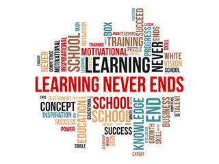 Fototapeta premium Learning never ends word cloud template. Creative concept vector background.