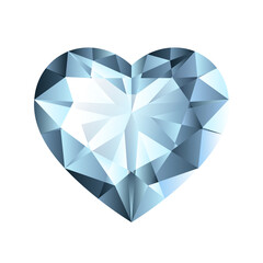 Shining diamond shape of heart. Blue white crystal heart shape isolated on white