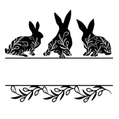 Vector Easter bunny. Frame. Template for printing. Illustration for design. Festive drawing for design.