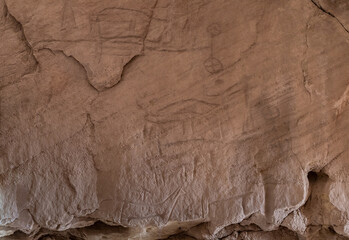 Rock  carvings from the time of the Egyptian kingdom carved into the stone rock in Timna National Park near Eilat, southern Israel.