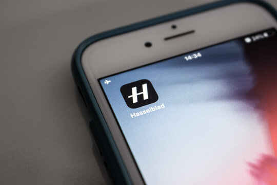 Kumamoto / JAPAN - Sep 19 2020 : Hasselblad logo on iPhone. Hasselblad is a Swedish manufacturer that specialized in medium format cameras, photographic equipment & image scanners based in Gothenburg