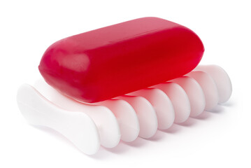 Soap bar on soap dish isolated on white