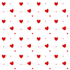 Romantic seamless pattern with a heart. Happy Valentine s Day. Red hearts, dots and lines on a white background.