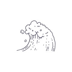 Waves sea ocean. Vector bursts splash with foam and bubbles. Outline doddle sketch black white illustration.
