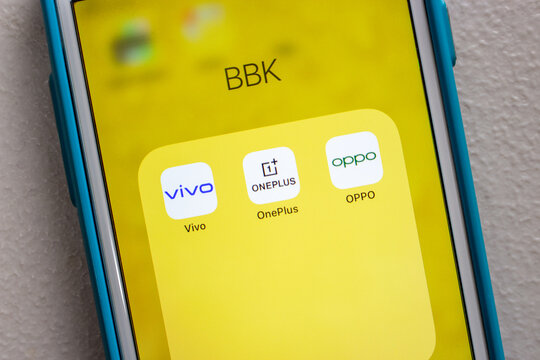 Kumamoto / JAPAN - Oct 27 2020 : The brands of Chinese corporation BBK Electronics (Vivo, OnePlus & Oppo) on iOS. In 2017, BBK is the 2nd largest smartphone manufacturer, just behind Samsung