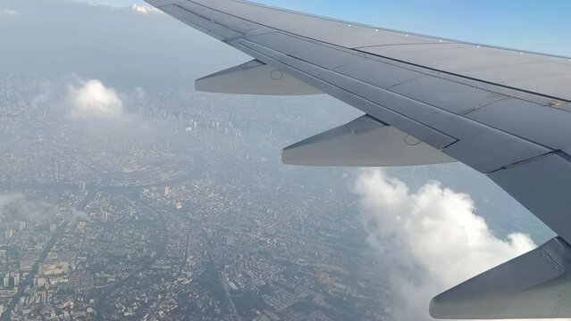 Airplane flight window views Bangkok, Thailand. Aerial view