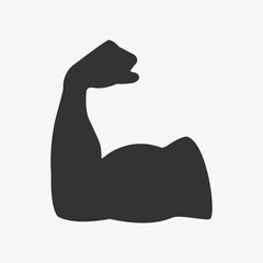 Flexing bicep muscle strength or power arm body builder icon isolated.