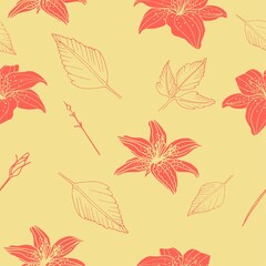 seamless vector pattern with lily flower, minimalism, icon, doodle