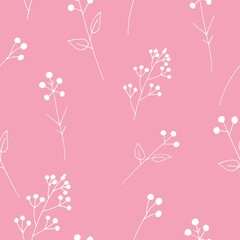 seamless vector pattern with boho branches and flowers, minimalism, icon, doodle