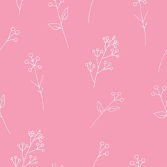 seamless vector pattern with boho branches and flowers, minimalism, icon, doodle