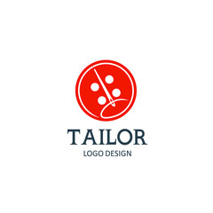 Tailor logo, Red Needle and buttonhole combination.Usable for Garment and Handmade Logos. Flat Vector Logo Design Template Element