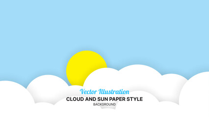 paper style of cloud ,sun and blue sky background.vector illustration