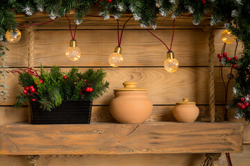 various spices and in glass jar and wooden tray on the table,copy space