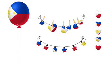 Festival set in colors of national flag. Clip art on white background. Philippines