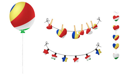 Festival set in colors of national flag. Clip art on white background. Seychelles