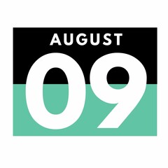 August 9 . Flat daily calendar icon .date ,day, month .calendar for the month of August