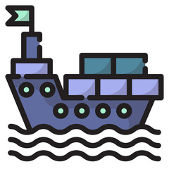 Vector boat filled line icon, boat and delivery 64x64 Pixel, white background