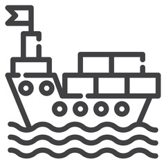 Fototapeta premium Vector boat outline icon, boat and delivery 64x64 Pixel, white background