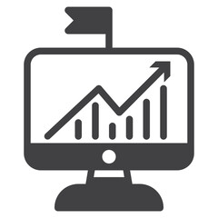 Vector graph solid icon, computer and growth business graph 64x64 Pixel, white background
