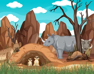 Wild animals in savanna forest scene © blueringmedia