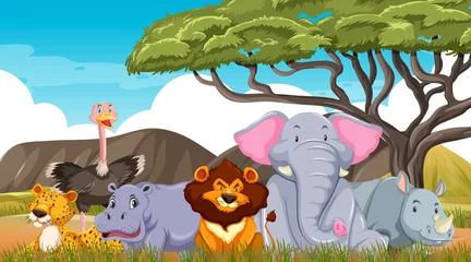 Wild animals in savanna forest scene © blueringmedia