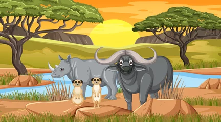 Wild animals in savanna forest landscape © blueringmedia