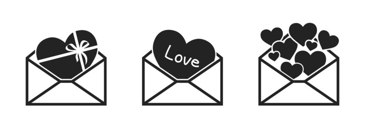 valentines message icon set. envelopes with hearts. romantic and love symbol. element for valentine's day design