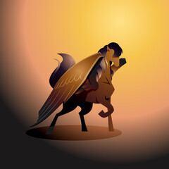 Legend Pegasus Black Winged Horse Standing Wings Mythology Fantasy Creature Cartoon