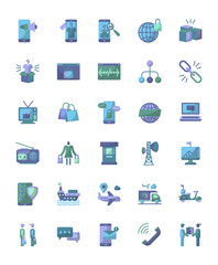 Vector simple set flat icon of e-commerce marketing, sale and buy via internet and online, 64x64 pixel perfect on the white background
