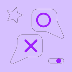 o and x round linear style icons, circle and cross. Contour concept flat design. Vector black thin outline graphic drawing.