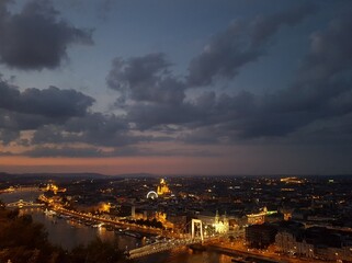 Fototapeta na wymiar beautiful sunset landscape and clouds on the city night view, Budapest, Hungary