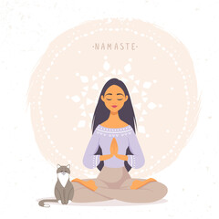girl with cat namaste