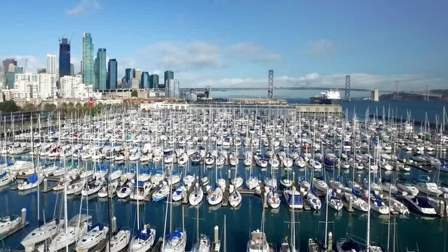Aerial Flying Over San Francisco, California, South Beach Harbor