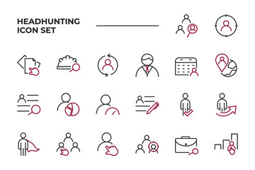 simple set of Headhunting vector icons with editable line styles covering Job hunting, work performance, Voting and other. isolated on white background. 