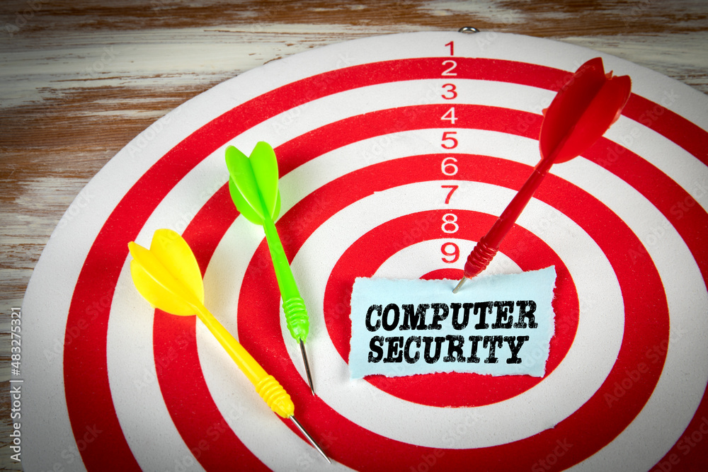 Sticker computer security. red target and darts in the center