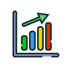 Flat design bar graph. Increase up arrow. Vector.