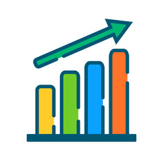 Modern bar charts and rising arrows. Graph showing business and investment. Vectors.