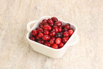 Ripe sweet tasty cranberry in the bowl