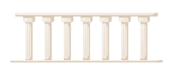 Balustrade with stone pillars for fencing and railing. Fence decoration. Balcony handrail with columns. Decorative architecture element. Flat vector illustration isolated on white background
