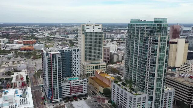 Aerial Flying Over Tampa, Florida, Downtown, Amazing Landscape