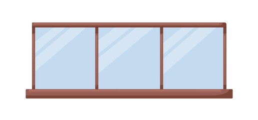 Wood and glass fence for balcony and terrace. Modern fencing, railing. Handrail panel. Plexiglass and wooden banister. Architecture element. Flat vector illustration isolated on white background
