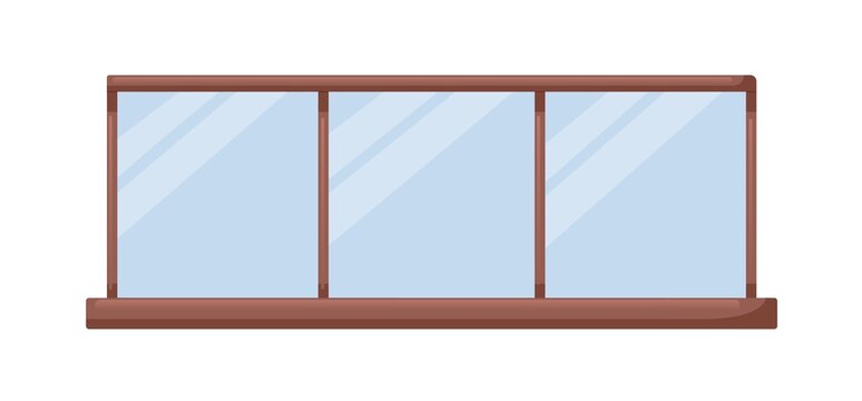 Wood And Glass Fence For Balcony And Terrace. Modern Fencing, Railing. Handrail Panel. Plexiglass And Wooden Banister. Architecture Element. Flat Vector Illustration Isolated On White Background